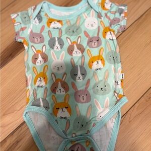 Little Sleepies Bunny Print Bodysuit - Mint and Multicolor